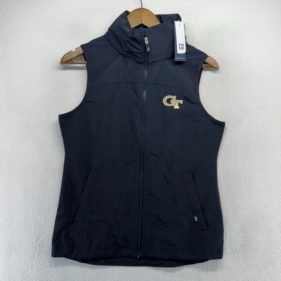 Georgia Tech University Vest Women's XS Blue Embroidered Hooded Rain Tech NEW - Picture 2 of 8